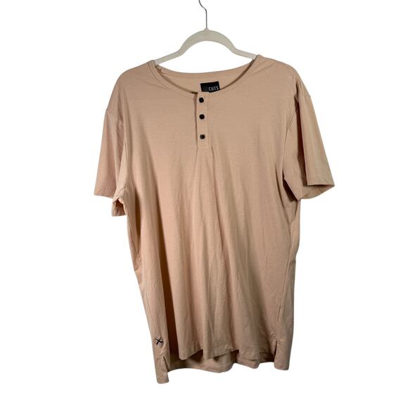 Cuts Split Hem Pyca Pro Henley Short Sleeve Cream Beige Capsole Mens Size XL - Picture 1 of 7
